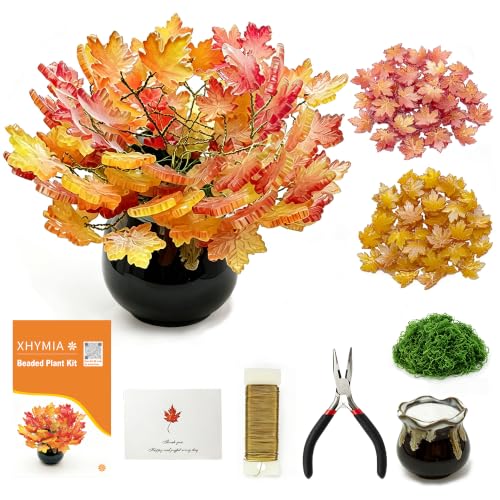 XHYMIA Beaded Plant Kit, Glass Forever Plant DIY Craft with Video Tutorials - color: Gold & Red