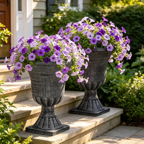 Autodaya 22" Tall Urn Planters for Outdoor Plants Set of 2 Large Flower Pot - color: Washed Black-22"h