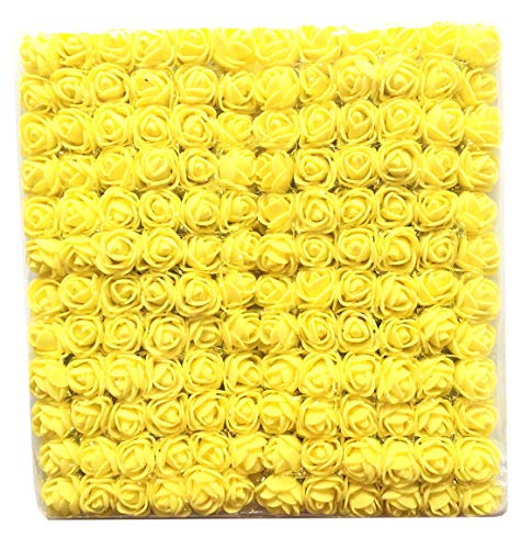 Mini Fake Rose Flower Heads 144pcs Mini Artificial Foam Roses DIY Wedding Flowers Accessories Make Bridal Hair Clips Headbands Dress (Bottom add Gauze) Yellow - color: Yellow