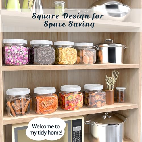 Glass Cookie Jar with Airtight Lid, 2 Pack 64 Oz Canning Jars | Half Gallon Mason Jar Wide Mouth for Food Storage, Flour, Sugar, Pasta, Sourdough - Square Glass Storage Container with Scale - color: 64oz-Square-2 Pack-Screw Lid