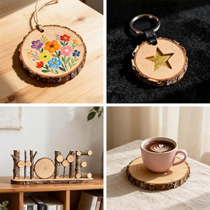 Wood Slices 4 Inch (3.5-4.0") Discs Ornaments for Crafts | 18 Pcs Bulk,no holes,unfinished natural wooden rounds,with bark - size: 18 PCS NON-DRILLED