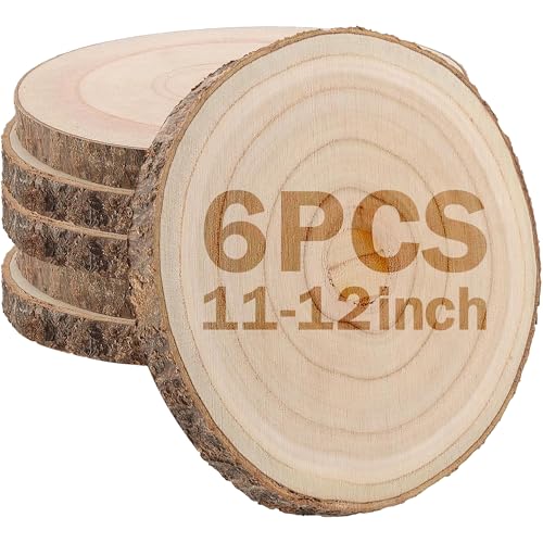 Wood Slices,Wood Slices for Centerpieces Table Decorations,Unfinished Rounds Wood for Crafts,Wood Slice for Rustic Wedding Decoration Projects, Natural Paulownia Wooden Slabs(11-12inch 6pcs) - size: 11-12inch 6pcs