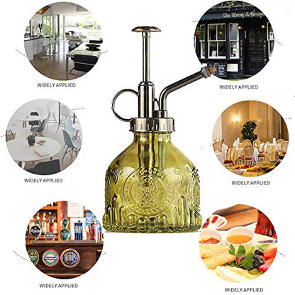 Plant Mister Glass Spray Bottle Small Plant Watering Can 6.4" Tall Retro Indoor Watering Can Bronze Plastic Top Pump for Garden Indoor Plant Sprayer - color: Army Green