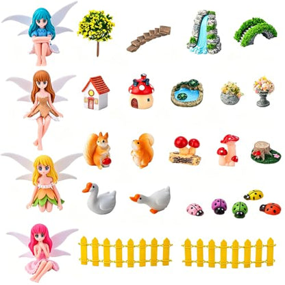 Miniature Fairy Garden Kit 27Pcs Cute Mushroom Figurines & Plants Set Fairy Garden Accessories Tiny Furniture Decor for Terrarium Potted Plant Ornament for Home Desk
