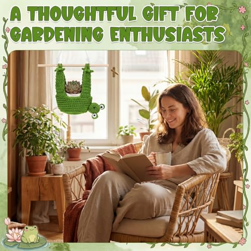 Sieral Frog Gift, 4 Inch Macrame Plant Hanger Crochet Hanging Planter Cute Animal Wall Hanging Holder for Outdoor Indoor Macrame Home Decoration Frog Lovers Succulent Pot Planter Plant Not Included