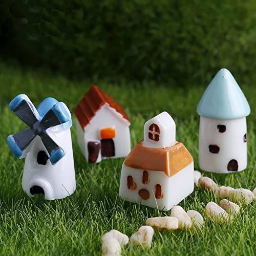 4PCS House Fairy Garden Supplies, Miniature Figurines & Accessories, DIY Kit, Micro Landscape Ornaments, Fairy Garden Animals - color: 4house