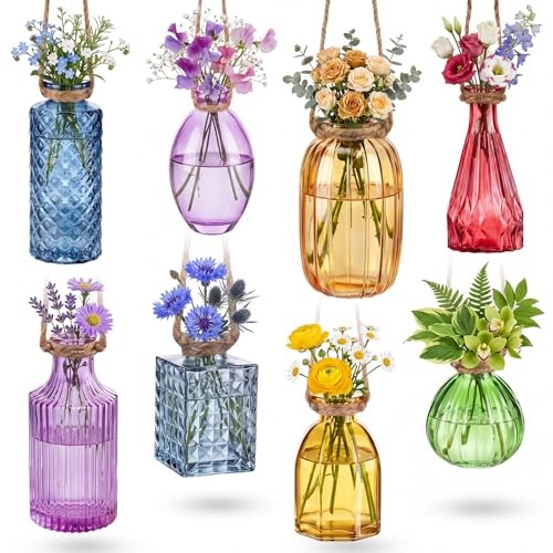 8 Pcs Stained Glass Hanging Propagation Vases, Tall, Colorful - color: Colorful, size: Tall