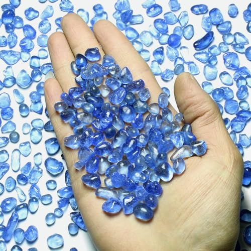 1 LB (460g) Tumbled Irregular Sea Glass Gemstone Chips, Light-Blue | Vibrant Long-Lasting Hues, Premium Polished, Safe Non-Toxic Material, Ideal for DIY Crafts & Decorations - color: Light Blue