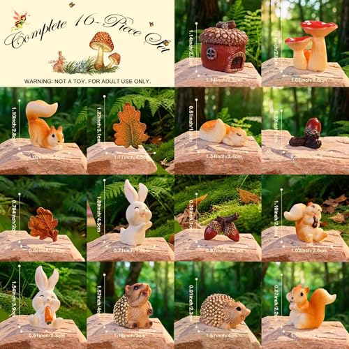 VerdantVibes Fairy Garden Accessories Kit – 16-Piece Miniature Woodland Decor with Pinecone House, Mushroom & Gift Box – Fairy Garden Figurines for Indoor Outdoor Fairy Garden Decorations