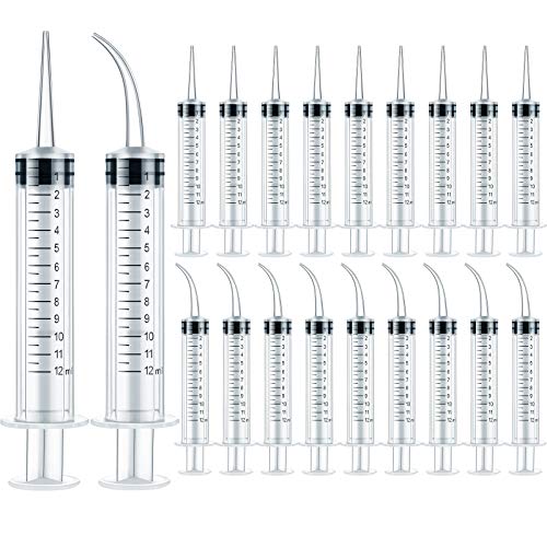Nuanchu 20pcs Dental Syringe Irrigation 12 ml with Curved Tip Straight Tip | Disposable Wisdom Teeth Syringe Cleaner, Oral Surgery Irrigation Tool, Mouthwash Applicator, Pet Feeding