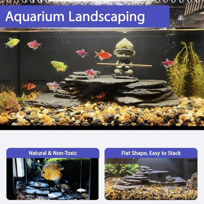 Fish Tank Rocks 20lb Natural Slate Rocks 2-8 Inches Black Stones for Tank Decoration Terrarium Reptile Aquascaping Amphibian Vivariums Paludarium Garden Landscaping - size: 20lb(2-8in)