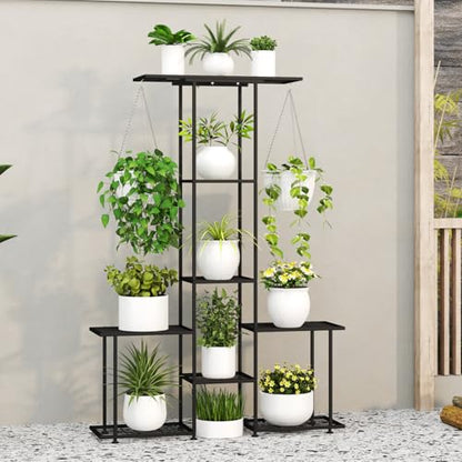 Plant Stand Indoor Outdoor, Metal 6 Tier Tall Hanging Plant Shelf for Multiple Flower Planter Large Heavy Duty Ladder Plant Holder for Garden, Black (y-201) - size: y-201