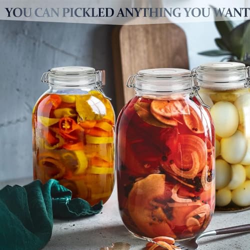 1 Gallon Glass Jar with Airtight Lid, Large Mason Jar, Pickle Jars, 128 OZ | 100% Airtight Lid, BPA-Free, Extra Gasket, Round, Dishwasher Safe, Sun Tea Jar for Pickled Eggs, Kombucha, Limoncello