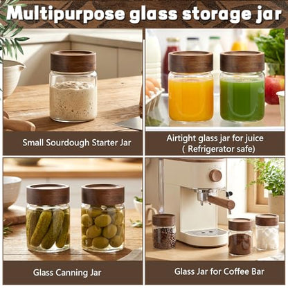 6 pc Glass Spice jars Glass Jars with Screw Lid 5 oz Acacia Wood Glass Herb Sugar Coffee Bean Ground Container Food Storage Canister for Candy Pantry Tea Seasoning Meal Prep Snack (6*150ml(5oz)) - color: 6*150ml(5oz)
