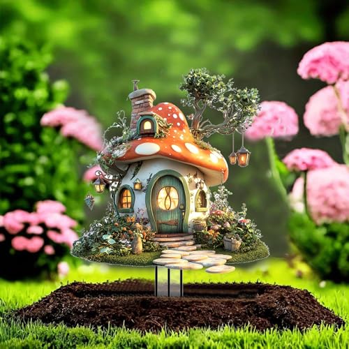 Mushrooms Garden Stakes Decor Yard Acrylic - 2D Spring Garden Acrylic Sign Decoration, Yard Art, Gift for Nature Lovers, for Indoor & Outdoor Flower Pots, Yard, Mini Gardens & Lawn (5.9”x5.9”) Y05
