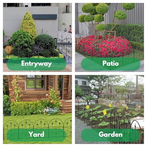 Decorative Garden Fence Border 10 Pack 22in(H) x 28ft(L), Black Rustproof Metal Garden Fencing Animal Barrier for Dogs - size: 26 Pack-28ft(L)