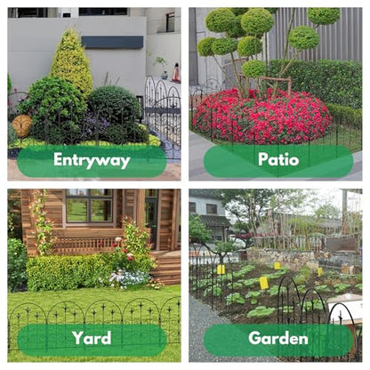 Decorative Garden Fence Border 10 Pack 22in(H) x 28ft(L), Black Rustproof Metal Garden Fencing Animal Barrier for Dogs - size: 26 Pack-28ft(L)