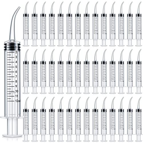 Zhengmy 100 Pcs Dental Syringe, Curved Tip, with Capacity Scale, 12ml | Irrigation Syringes for Tonsil Stones, Mouthwash Cleaner Use, Curved Tip Reaches Difficult Areas, Capacity Scale for Dosing - style: Curved Tip, with Capacity Scale