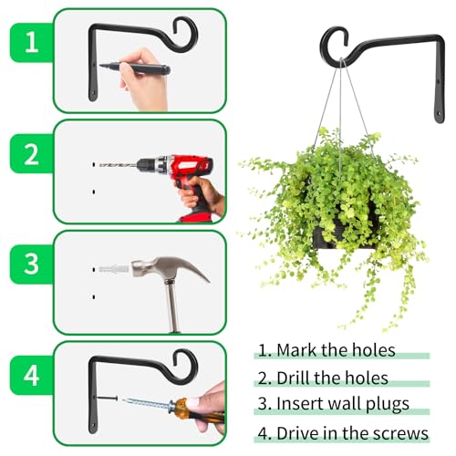 Plant Hangers Outdoor, 4 Pack 6 Inch Plant Hooks for Wall Hanging Plants | Metal Hanging Plant Bracket. Holds up to 44 lbs. For Hanging Plants, Bird Feeder, Flower Basket, Wind Chimes, Indoor Outdoor