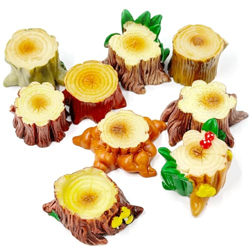 9PCS Mini Tree Stump Resin Figurines, 9 Styles Simulation Stumps, Forest Themed Miniature Ornaments for Home Desk Fairy Garden Terrarium Tabletop Nature-Themed Decorations & DIY Crafts Gifts - color: 9 Styles Stumps