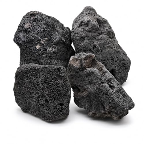 4–8 Inches Natural Black Lava Rocks, 4 PCS Medium Aquarium Stones for Aquascaping, Fish Tank Hardscape, Planted Tanks, Terrariums & Reptile Decor (Medium 4–8 in) - size: Medium 4–8 in