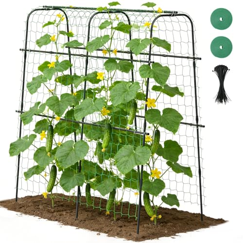Suteck Cucumber Trellis for Raised Bed 63" x 63" U-Shaped Metal - size: 31.5x63x63"