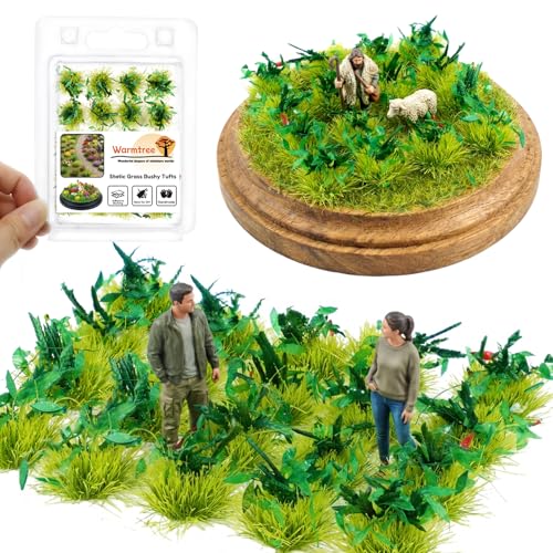 Warmtree Miniature Green Bushy Tufts Lowland Shrubs Tuft Terrain Model Static Scenery Self Adhesive Artificial Model Grass for Terrain Railway Scenery Table Landscape Diorama Supplies