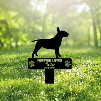 Custom Miniature Bull Terrier Metal Memorial Garden Stake Personalized Pet Grave Marker Name Sign Remembrance Stake Decor Sympathy Dog Loss,Outdoor Statues for Yard Garden Lawn Patio Pathway Grave.