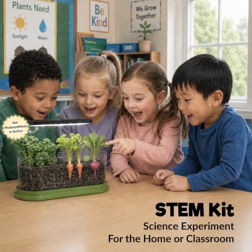 Kids Gardening Kit with LED Grow Light & Root Viewer - Kids Plant Growing Kit - Indoor Mini Garden Set - Vegetable & Herb Garden - Nature Craft for Kids - STEM Science Experiment - Grow Your Own Plant