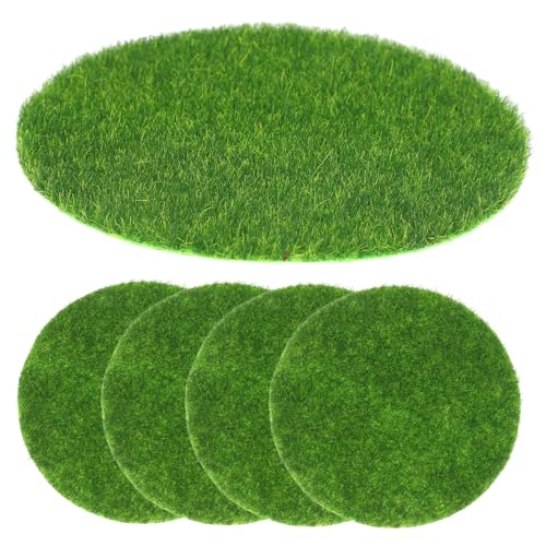 Hemoton 5pcs Artificial Moss Turf Mat for Landscape Decoration Round Synthetic Grass Tiles Flocked Easy to Clean Faux Greenery for Home Crafts and Decor