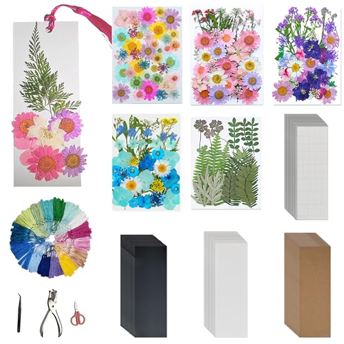 Bakayoyo 451 pcs DIY Dried Pressed Flowers Bookmark Making Kit, DIY Paper Book Mark Bulk Craft Supplies for Book Lovers,Reading Women, Classroom& Ideal Gifts for Teachers Students Friends