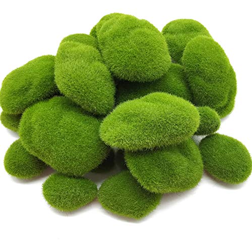 RONYOUNG 30PCS Artificial Moss Rocks, 3 Size Faux Green Moss Covered Stones Green Moss Balls Decorative Fake Moss Decor for Fairy Gardens Floral Arrangements Craft