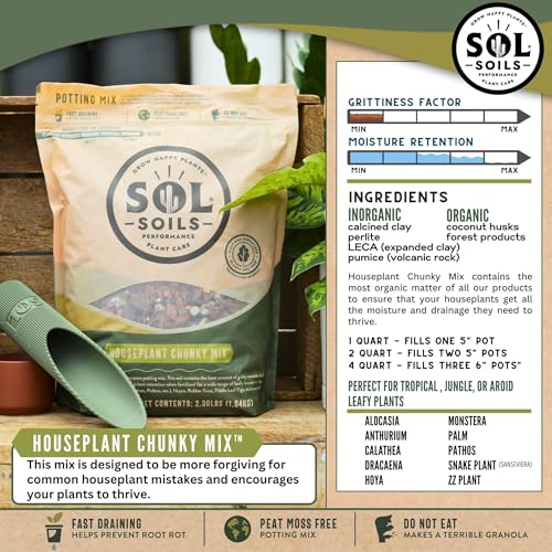 Sol Soils Chunky Houseplant Mix - Fast Draining Soil for Indoor Plants with Coco Coir Chips, Perlite, & Pumice, 2 Quart