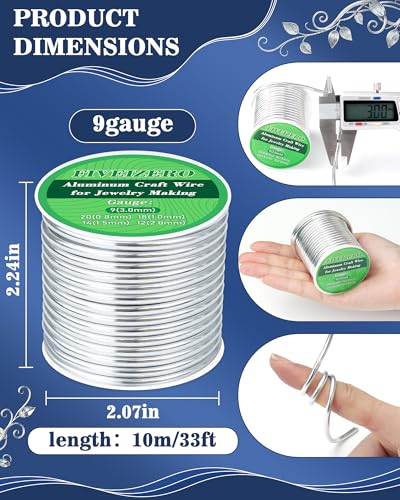FIVEIZERO 9 Gauge Wire Aluminum Craft Wire,33ft Sliver Jewelry Wire | Bendable Metal Wire;3mm Wire for Jewelry Making,Wire Wrapping,Floral Sculptures,Clay & Christmas Ornaments Crafting - size: 9 Gauge