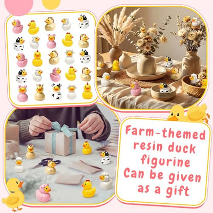 Novabright 100 Pcs Mini Resin Farm Animals Ducks Tiny Resin Animals Ducks Figures Small Animal Statue for DIY Cake Craft Garden Landscape Ornament Potted Decoration Birthday Party Supplies - style: Farm Animals