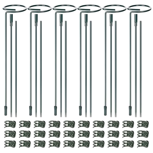 Mwellewm 6 Sets Plant Stakes 12/25/36 Inch Adjustable Plant Support Stakes Tall for Indoor Outdoor Plant Holder Stick Steel Garden Stem Pole Amaryllis Stakes with 30 Clip for Tomato Orchid Lily Flower - size: 6 pcs set