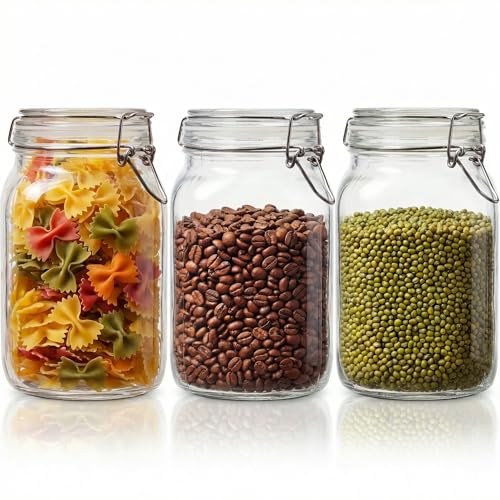 50oz Large Square Glass Jars with Airtight Lids, Wide Mouth Mason Jars 3P - color: Square-50OZ Set-3 Pack