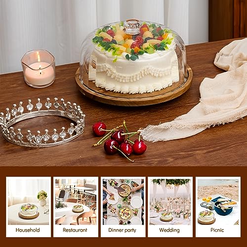 Cake Stand with Lid, Rotating Cake Holder with Dome, Wood Lazy Susan with Cover, Cake Stand for Party,Birthday,Parties,Baking Gifts(12 Inch with Dome)