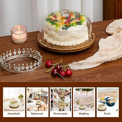 Cake Stand with Lid, Rotating Cake Holder with Dome, Wood Lazy Susan with Cover, Cake Stand for Party,Birthday,Parties,Baking Gifts(12 Inch with Dome)