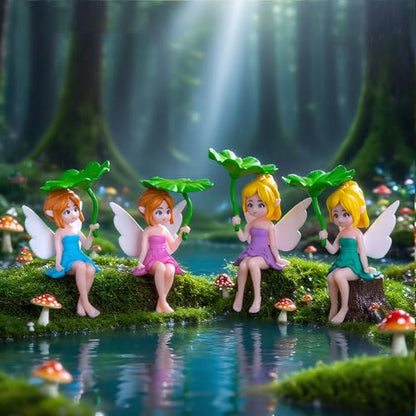 ONEST 7 Pieces Miniature Fairy Garden Accessories Small Fairy Figurines Fly Lotus Wing Figurines for Car Decor Fairy Garden Flower Pot Birthday Cake Topper