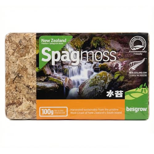 besgrow Premium New Zealand Sphagnum Moss, 100g (8L When Hydrated) - Harvested Sustainably from The Pristine West Coast of New Zealand's South Island