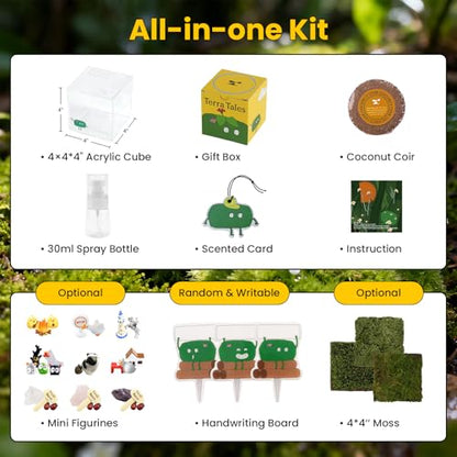 DIY Moss Terrarium Kit, 4 * 4 * 4 inch Acrylic Cube Mini Garden with Live Star Moss, Soil, Endless Love-Craft Kit for Adults and Teens, Relaxing Desk Decor & Unique Gift for Home or Office