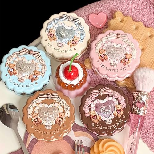 Flower Knows The Sweetie Bear Silk Satin Blush & Brush Set,Talc-Free Rose Pink Powder Blush,Highly Pigmented,Buildable&Blendable,Radiant Cheek Color for a Lively Glow,Gift-Worthy(01 Shimmer Soufflé) - color: 01 Shimmer Soufflé+Brush