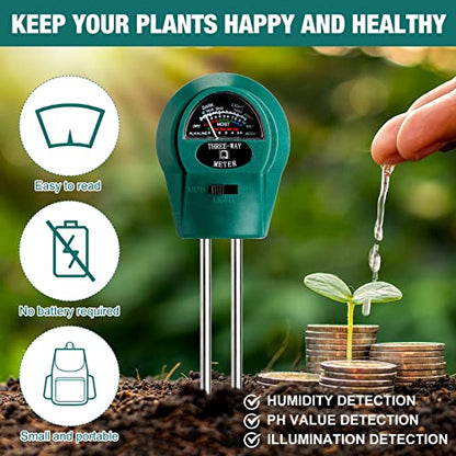 Sherr 4 Pieces Plant Moisture Meter 3 in 1 Soil Moisture Meter for House Plants pH Tester Moisture Monitor for Gardening Indoor Outdoor Lawn Patio Farm Plants, No Battery Required