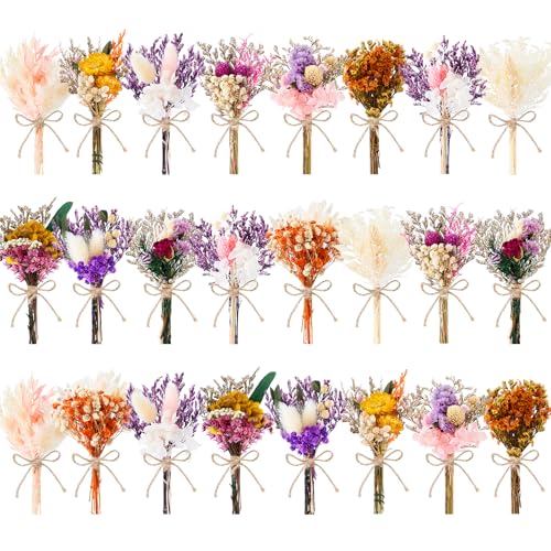 12/24 PCS Charming Dried Flowers Bouquet for Vase | Various Mini Dried Wildflowers with Stems Handmade Wildflowers Natural Real Flowers Bulk Flowers Craft (Blossoms, 24 PCS) - color: Blossoms