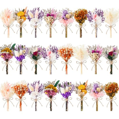 12/24 PCS Charming Dried Flowers Bouquet for Vase | Various Mini Dried Wildflowers with Stems Handmade Wildflowers Natural Real Flowers Bulk Flowers Craft (Blossoms, 24 PCS) - color: Blossoms