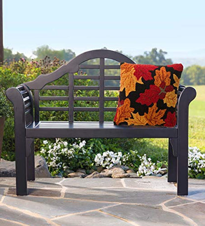 Plow & Hearth Weatherproof Lutyens Eucalyptus Wood Garden Bench | Foldable Patio Bench | Outdoor Furniture Seating for Porch Park Deck | Black - color: Black
