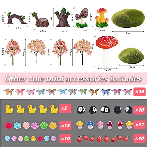 147Pcs Fairy Garden Kit Complete Miniature Figurines Accessories Set with Exclusive Mini Coffee Cups Butterflies DIY Resin Fairy House Mushrooms Animals Trees Decor for Indoor Outdoor Lawn Plant Pots