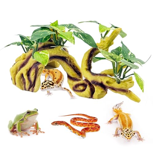 PINVNBY Resin Reptile Branches for Climbing,Gecko Branch with Hideout Cave | Bearded Dragon Terrarium Accessories Lizard Habitat Decor for Snake Crested Gecko Spider Frog(Yellow) - color: 【Yellow】