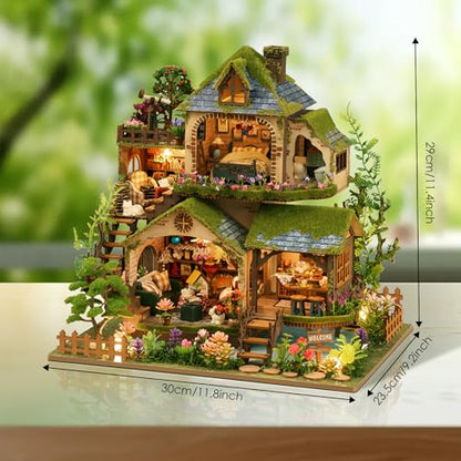 Dollhouse Kit, DIY Miniature House w/LED Adult, Forest Adventure | Miniature Kit, Tiny House Kit, DIY Mini Craft, Perfect Birthday & Christmas Gift for Family Friends